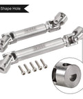 D Shaped Hole Stainless Steel Drive Shaft For SCX24 JLU C10 Bronco RC Car shown with screws and close-up of D-shaped hole