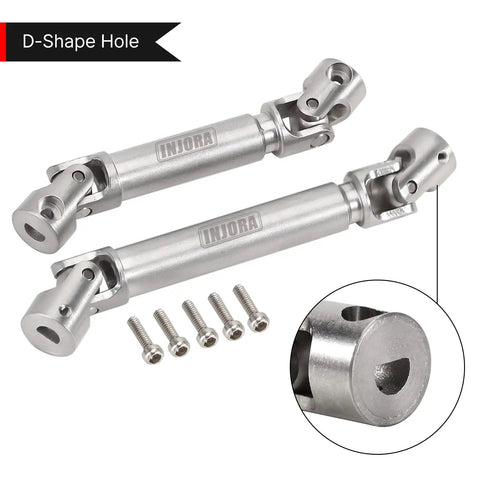 D Shaped Hole Stainless Steel Drive Shaft For SCX24 JLU C10 Bronco RC Car shown with screws and close-up of D-shaped hole