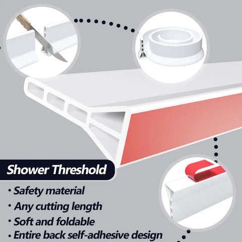 Heavy Duty 3 Inch Rise Shower Threshold Water Dam Adhesive Leak Blocker Guards Bathrooms with self-adhesive back detail