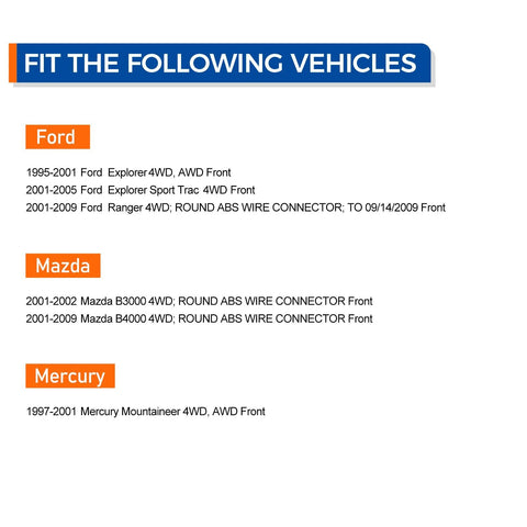 List of vehicles compatible with Beefed Up Front Wheel Hub Bearing Assembly With ABS for Ford, Mazda, and Mercury models.