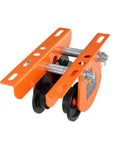 1 Ton Push Beam Trolley for Electric Hoist with Dual Wheels, Adjustable Beam Width 2.68 to 4.33 In for I and H Beams, orange side view