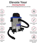 Beast Mode Wet And Dry Vacuum Cleaner With 12 Gallon Stainless Steel Tank 6 Peak HP Motor Lightweight And Ultra Portable Built In Blower Tackles Dry And Wet Messes Includes Accessories Blue featuring multiple icons highlighting features