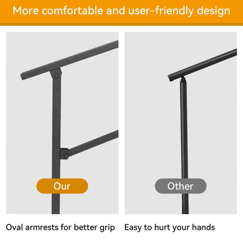 Comparison of handrail armrests: our oval design for grip vs. standard for Built Like A Brick Carbon Steel Handrail For Outdoor Steps.