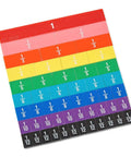Plastic Double Sided Decimal And Fraction Tiles For Bar Model Math Practice, Equivalency Of Fractions And Decimals laid out in rainbow colors.