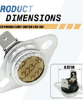 Close-up of Two Pack 626612R Furnace Limit Switch L165-30F Auto Reset Safety Switch with dimensions and design details.