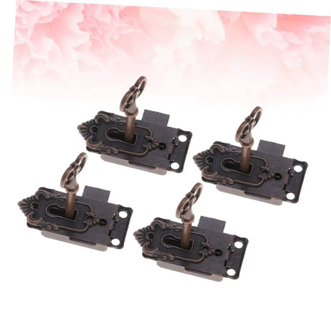 Retro Vintage Wooden Jewelry Box Latches Set 4 Alloy Draw Latch Locks with Screws placed on pink floral background