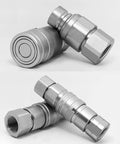 Front view of CEKER 1/4 in NPT skid-steer flat-face hydraulic quick disconnect coupling, stainless steel, ISO 16028