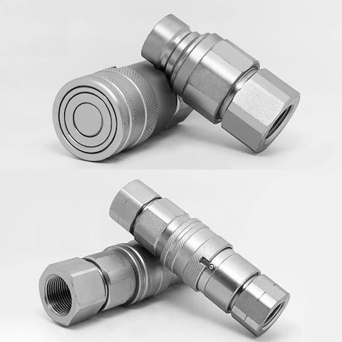 Three Eighths Inch NPT Flat Face Hydraulic Quick Disconnect Coupling For Skid Steer Bobcat ISO 16028 Quick Connect With High Flow Performance And Built To Last Durability