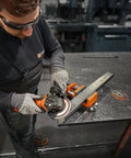 Beefy 1700Watt 125Mm Corded Angle Grinder Featuring Variable Speed Dial And Lockdown AntiVib Handle for cutting metal.