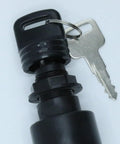 Close-up of Ignition Switch With Key For Outboard Motor Control Box, 3 Position Off Run Start, black with silver key ring MP41070 87-17009A2
