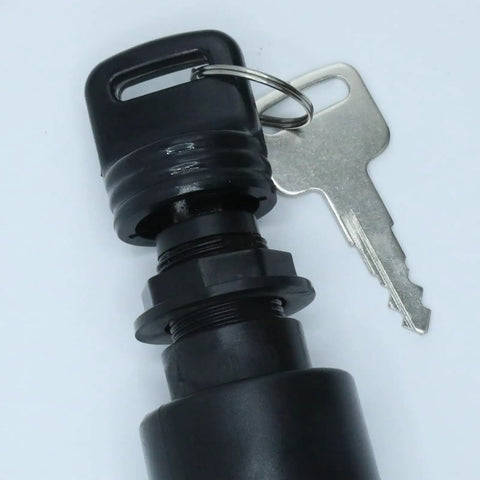 Close-up of Ignition Switch With Key For Outboard Motor Control Box, 3 Position Off Run Start, black with silver key ring MP41070 87-17009A2