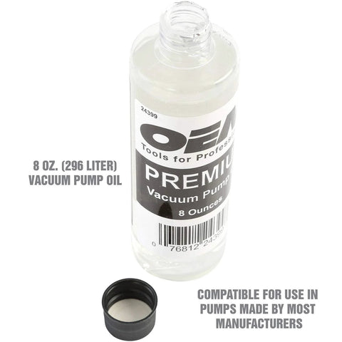 OEMTOOLS Premium Vacuum Pump Oil bottle, 8 oz, clear liquid with black cap