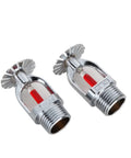 Top Shelf 6 Pack Fire Sprinkler Heads Half Inch Thread 155F Quick Response Pendent Style polished chrome body with red glass.
