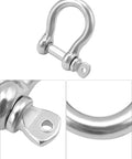Close-up of One Quarter Inch D Ring Shackles Twenty Pack In 304 Stainless Steel Screw Pin Bow Shackle, corrosion-resistant.