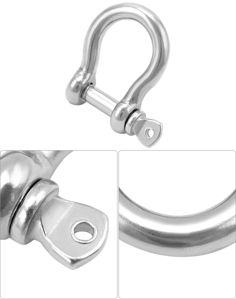 Close-up of One Quarter Inch D Ring Shackles Twenty Pack In 304 Stainless Steel Screw Pin Bow Shackle, corrosion-resistant.