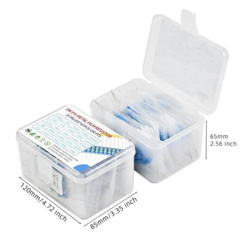 Pro Grade 2W Metal Film Resistor Assorted Kit, 250 Pieces, storage box open showing neatly bagged resistors