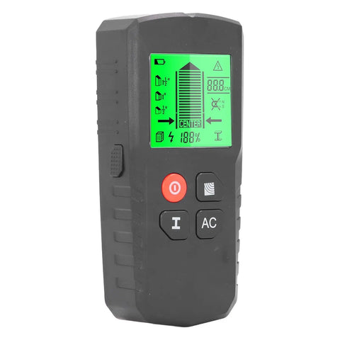 FTVOGUE Stud Finder with LCD Display, 5 in 1 Wall Scanner for Wood Metal showing green digital readout and controls.