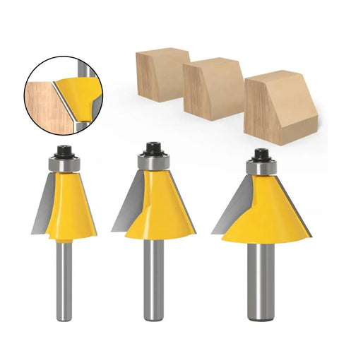 Grab These Awesome Chamfer Router Bits With 15, 22.5 And 30 Degree Angles For Perfectly Beveled Wood Edges. Three yellow router bits with bearings.