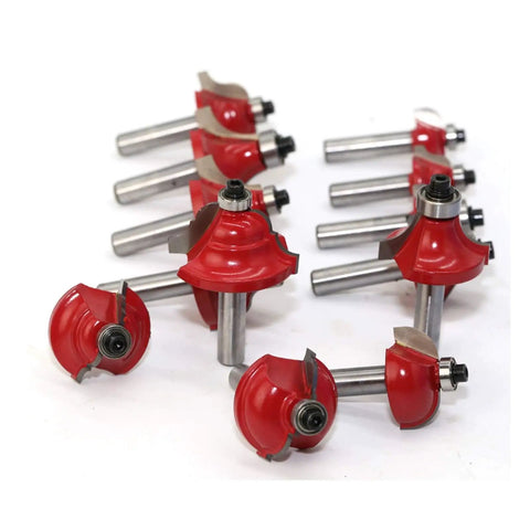 Pro Level 8MM Shank Tungsten Carbide Router Bits Set For Woodworking 35 Piece Heavy Duty Milling Cutter Kit with red cutters.