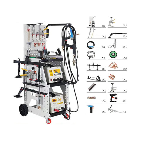 Beefy Steel And Aluminum Dent Pulling Machine With 110V Spot Welding Stud Welder Dent Repair Kit shown with accessories
