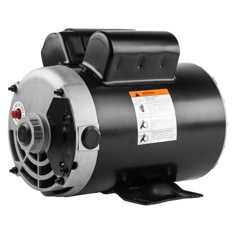 Heavy Duty 3Hp Electric Motor For Compressor Systems, 3450Rpm 230V Single Phase, showing rear side with warning label and 5/8 inch shaft.