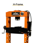 50 Ton Hydraulic Shop Press With Reinforced Floor Plates Hardcore H Frame Build For Steel Bending showing the front view of the H-frame design.