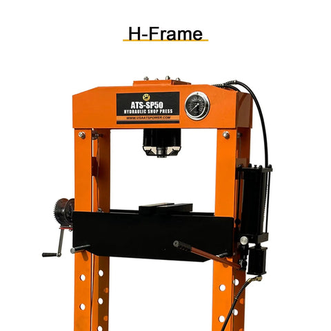 50 Ton Hydraulic Shop Press With Reinforced Floor Plates Hardcore H Frame Build For Steel Bending showing the front view of the H-frame design.