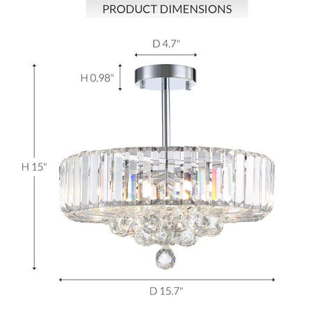Raindrop Crystal Chandelier With Five Lights, Round Pendant Ceiling Light That Pops, Downrod Fixture, 16 Inch Diameter by 15 Inch Height