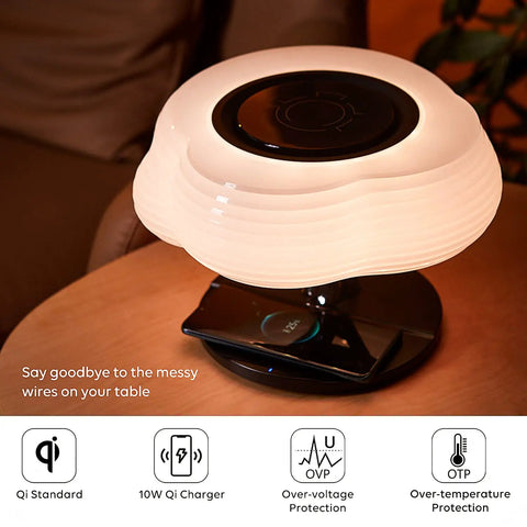 Bedside Lamp With Wireless Charger And Bluetooth Speaker For Bedroom RGB Dimmable Nightstand Light With Qi Charging Pad And Immersive Audio