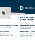 Kira Privacy Door Lever Right Handed Privacy Lock for Bedroom and Bathroom Push Button Handle with Exterior Pin Key Polished Chrome Finish