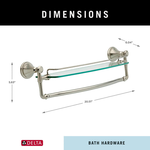 18-Inch Glass Shelf With Towel Bar In Brilliance Stainless Finish, Wall Mounted Bathroom Organizer, side view dimensions