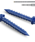 35 Pcs 1/4 X 2-1/4 Inch Concrete Screws Anchor With Drill Bit And Magnetic Driver Bit Included For Brick Stucco And Block Jobs Blue Epoxy Coated Diamond Point Hex Head