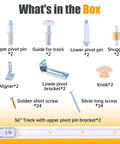 What's in the box for Premium Bifold Closet Door Hardware Kit includes 36 inch track, fasteners, and pivot components.