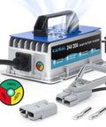 24V 20A Fully Automatic Smart Forklift Charger With 16 Ft Cable For Electric Pallet Jacks, visible connectors and charge indicator.