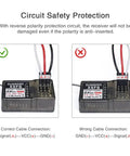 Correct and wrong cable connections for X6 FG 2.4GHz RC Radio Transmitter And Receiver With Gyro For Cars Boats Tanks, circuit safety