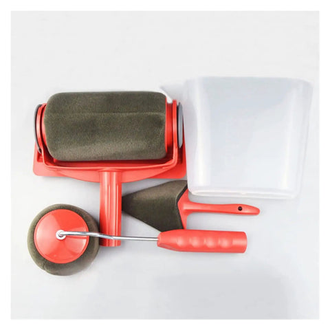 Pro Heavy Duty Diy Paint Roller Brush Set With Flocked Edger Tool And Leak Proof Paint Tray, includes roller, edger, tray.