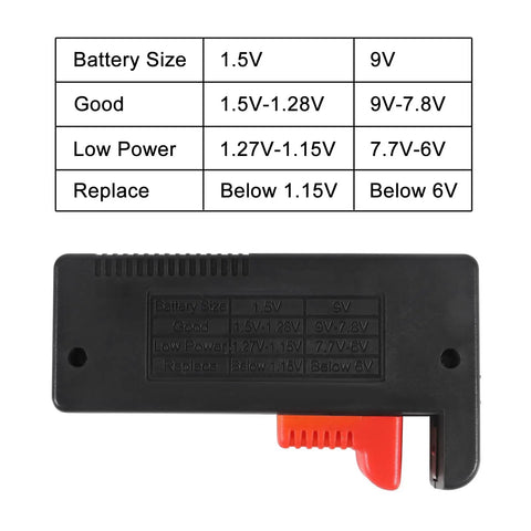 2 Pack BT 168 Universal Battery Tester For Household Batteries Quick And Easy Checker For AAA AA C D 9V And 1.5V Button Cells With Analog Display Readout, black plastic