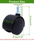 1.5 inch swivel furniture casters with M6 rod, black nylon wheel, 37.5mm width, 40mm diameter, dimensions labeled, set of 4
