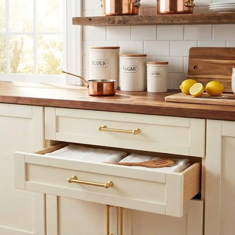 Kickass 10 Inch Cabinet Pulls Crafted From Solid Zinc Alloy With A Smooth Brushed Brass Finish Rock Solid Construction Makes Kitchen Drawers Glide Like Butter Every Single Time on cream kitchen drawers.