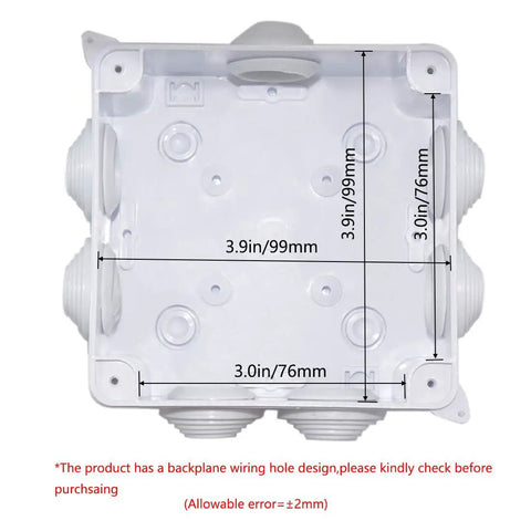 Heavy Duty Abs Plastic Junction Box featuring IP65 waterproof protection, 100x100x70mm size with seven ports, crisp white finish.
