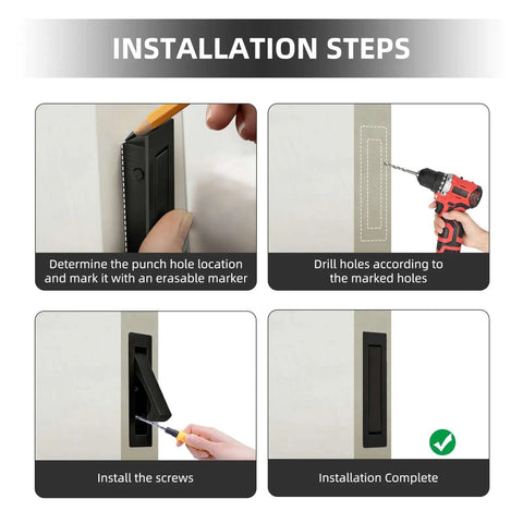 Installation steps for Edge Mount Pocket Door Pulls Matte Black 2 Pack Sleek Recessed Sliding Door Hardware In Stainless Steel 304