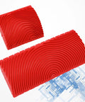 Two Piece Rock Solid Faux Wood Grain Roller Kit For Super Smooth Wall And Furniture Texture Painting With Durable Rubber Design Stamping Tools. Red rubber stamps with curved patterns.