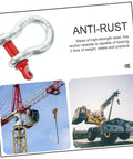 Heavy Duty Galvanized Steel Lifting Shackles Two Pack Iron Strong Hardware Built Tough For Truck Towing Off Road Recovery Quick Release Pin Heavy Load Haulin Operations, shown on a background of construction equipment.