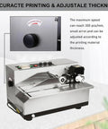 Gtannd Automatic Ink Wheel Marking Machine, Stainless Steel Batch Code Printer with adjustable thickness control and speed settings.