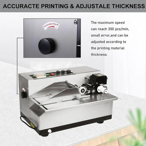 Gtannd Automatic Ink Wheel Marking Machine, Stainless Steel Batch Code Printer with adjustable thickness control and speed settings.