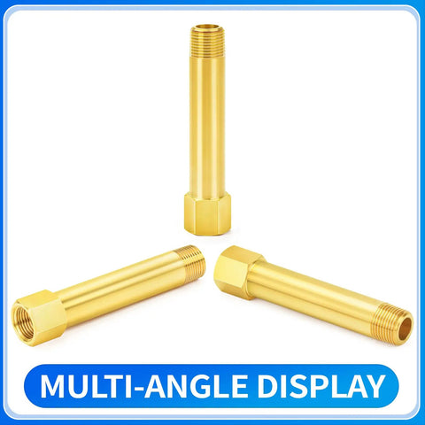 Brass Pipe Fitting Long Nipple One Eighth NPT Male to One Eighth NPT Female Four Inch Length Two Pack in multi-angle display