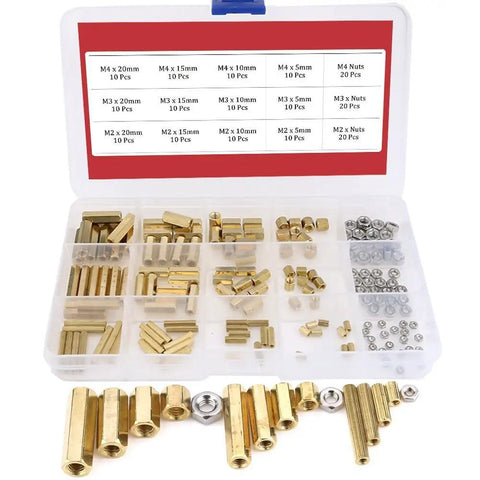 360 Piece M2 M3 M4 Brass Spacer Standoff Kit With Male And Female Nuts For DIY Projects And Electronics in Storage Box