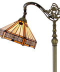 Lit Yellow Hexagon Tiffany Style Glass Lamp Shade Replacement For Arched Floor Lamp Torchiere And Pendant Lights 12 Inch Wide with ornate arm