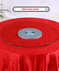 Big Diameter Lazy Susan Turntable With 60 To 120 Cm Glass Tray on red tablecloth