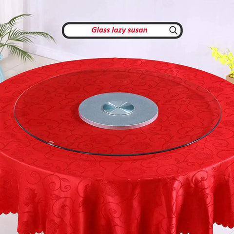 Big Diameter Lazy Susan Turntable With 60 To 120 Cm Glass Tray on red tablecloth
